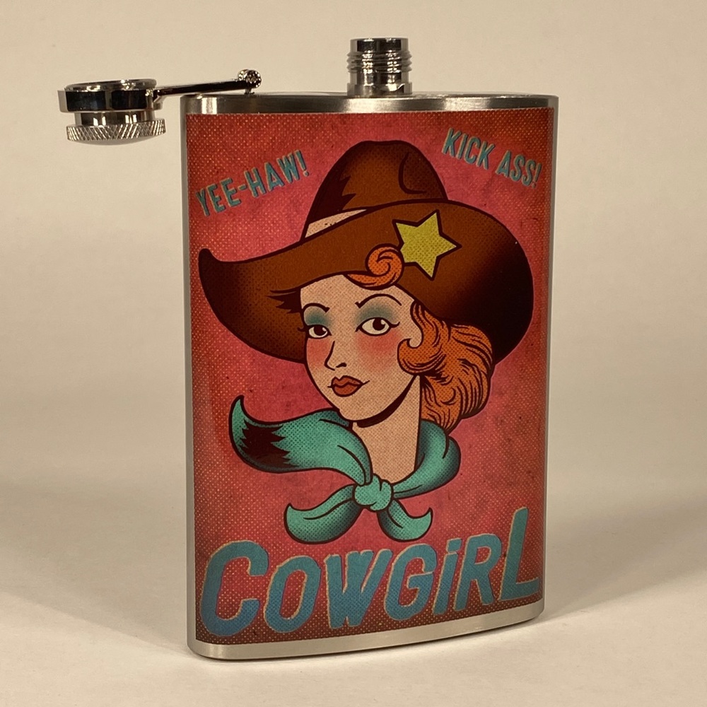 Trixie & Milo Cowgirl Drinking Flask 8 Oz Stainless Steel Vintage-style Design